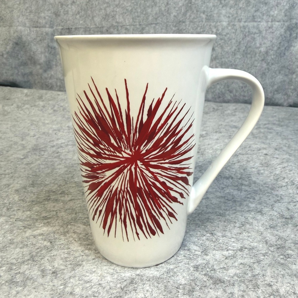 Starbucks 2014 Red Sunburst Firework White Ceramic Latte Mug 17.8 oz